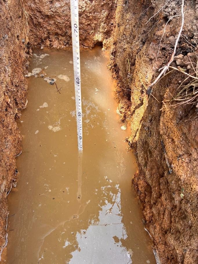 Water standing in the BRE 365 trial pit 70 hours after filling