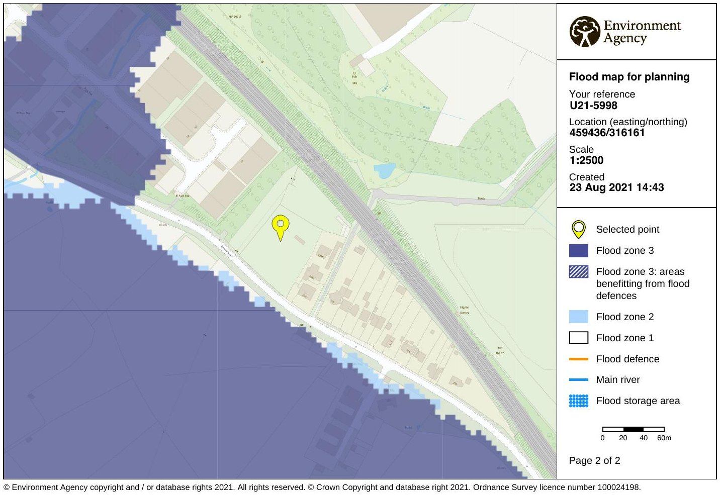 Environment Agency Flood Map for Planning extract dated August 2021 showing the Sileby site in Flood Zone 1