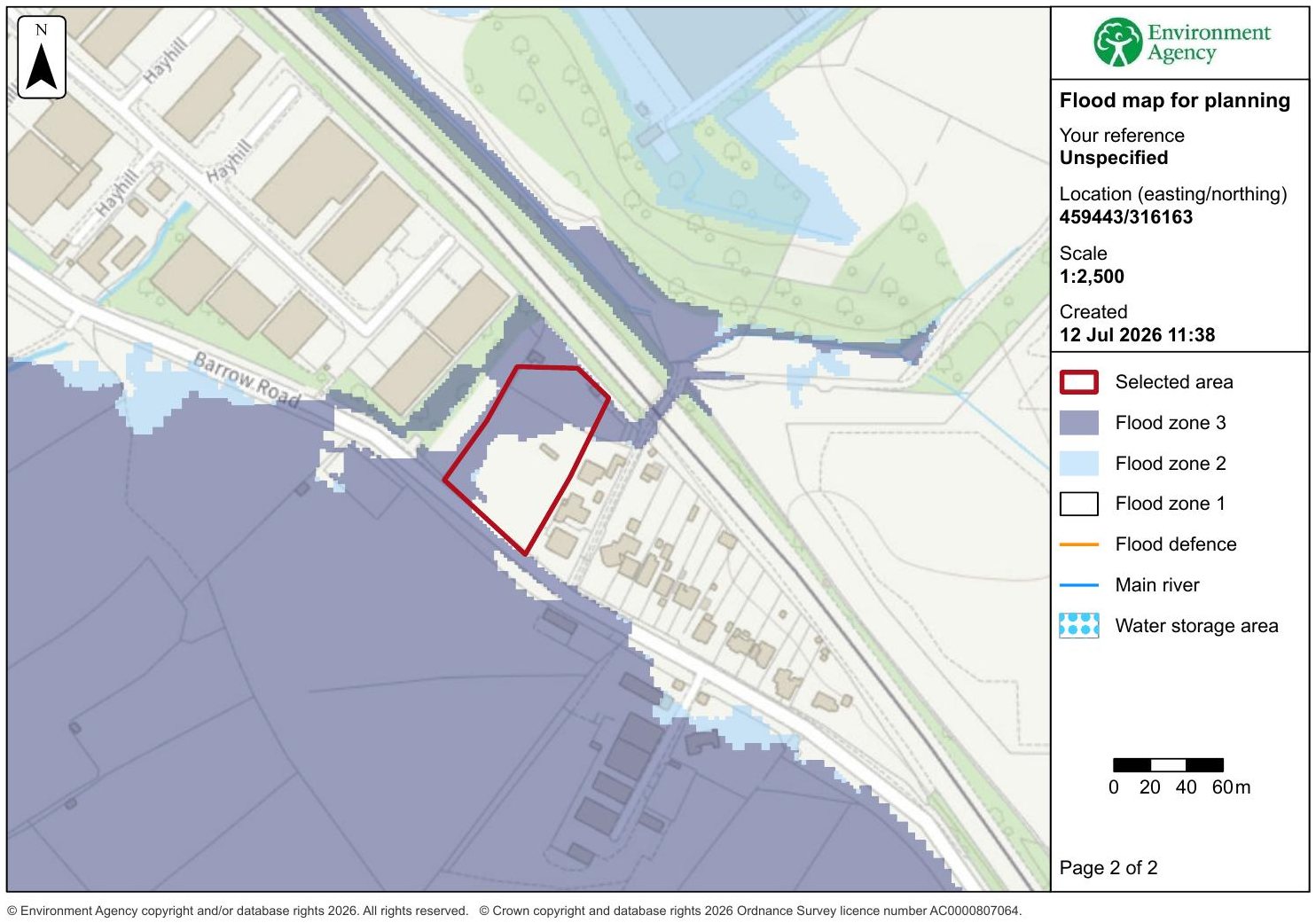 Environment Agency Flood Map for Planning extract dated July 2026 showing the same Sileby site partly in Flood Zone 3